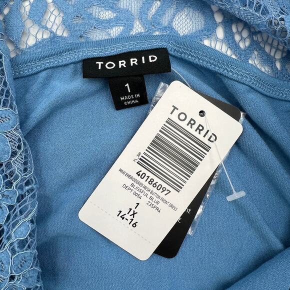 Torrid Maxi Lace Button Front Dress Blue - Picture 3 of 6